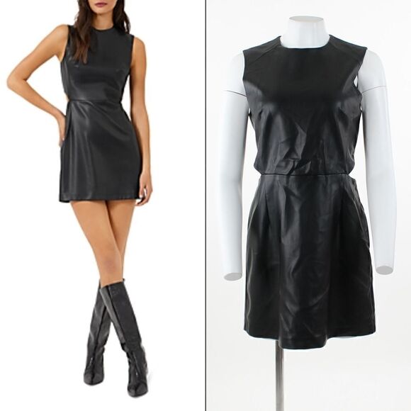 French Connection Crolenda PU Cutout Dress in Black - Picture 1 of 5